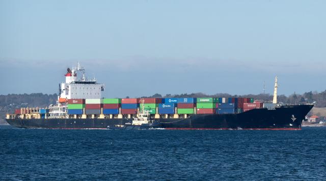 Iranian container ship 'Nora', which has been held by the Danish Maritime Authority since February, is moored in Kalundborg Harbor, Denmark, on March 18, 2026. Before being held, the ship changed its name from 'Cerus' to 'Nora' and simultaneously switched from sailing under the Comorian to the Iranian flag. The National Unit for Special Crime (NSK) had previously forced the ship into Aarhus Harbor to be searched. NSK did not wish to comment further on the circumstances. According to Vesselfinder, the ship had last been in the port of Saint Petersburg, Russia, 48 days before NSK forced the ship into Aarhus Harbor on March 5. According to documents from the US Treasury, the ship is subject to international sanctions and has connections to the Dubai shipping company Reel Shipping LLC. The company is controlled by Mohammad Hossein Shamkhani, who is the son of Ali Shamkhani, who until his death on February 28 was an Iranian top official and advisor to the Ayatollah. Like Ayatollah Khamenei, Ali Shamkhani was killed in the US and Israel's attack on Iran, which began on February 28, 2028. (Photo by Jens Nielsen / Ritzau Scanpix / AFP) / Denmark OUT