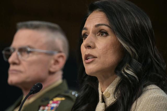 (L/R) Director of Defense Intelligence Agency (DIA) James Adams III and US Director of National Intelligence Tulsi Gabbard testify during a Senate Committee on Intelligence hearing to examine worldwide threats, on Capitol Hill in Washington, DC, on March 18, 2026. (Photo by Oliver Contreras / AFP)