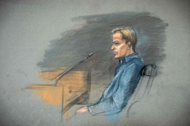 (FILES) This file court sketch depicts Marius Borg Hoiby, son of Norwegian Crown Princess Mette-Marit during the third day of a trial in Oslo at the District Court on February 5, 2026. Prosecutors in Norway called on March 18, 2026 for the son of Crown Princess Mette-Marit, Marius Borg Hoiby, to serve seven years and seven months in prison for offences including the alleged rape of four women. Hoiby, the princess's 29-year-old son from a relationship before her 2001 marriage to Crown Prince Haakon, is on trial on 40 counts that carry a maximum sentence of 16 years in prison. (Photo by Ane Hem / NTB / AFP) / Norway OUT