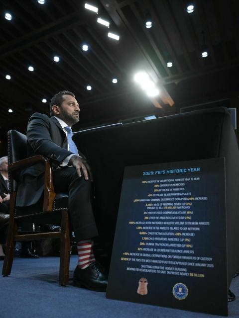 FBI Director Kash Patel testifies during a Senate Committee on Intelligence hearing to examine worldwide threats, on Capitol Hill in Washington, DC, on March 18, 2026. (Photo by Oliver Contreras / AFP)