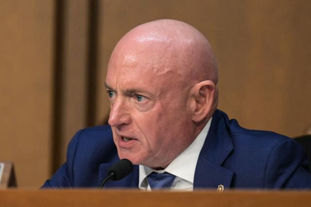 US Senator Mark Kelly, Democrat from Arizona, speaks during a Senate Committee on Intelligence hearing to examine worldwide threats, on Capitol Hill in Washington, DC, on March 18, 2026. (Photo by Oliver Contreras / AFP)