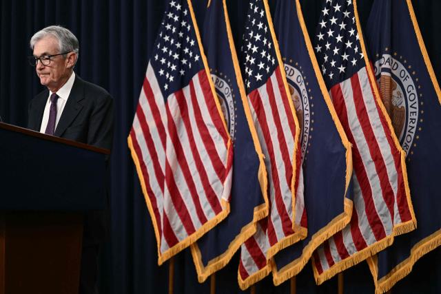 US Federal Reserve Chair Jerome Powell speaks during a press conference following the Federal Open Market Committee meeting at the Federal Reserve Board Building in Washington, DC, on March 18, 2026. The US Federal Reserve kept interest rates unchanged Wednesday as expected, in defiance of President Donald Trump as the world's largest economy battles stubborn inflation, weak labor demand and an "uncertain" economic outlook due to the war in Iran. The Fed's 11-1 vote kept rates steady at a range between 3.50 percent and 3.75 percent, with officials flagging one expected rate cut by the end of the year. (Photo by Brendan SMIALOWSKI / AFP)