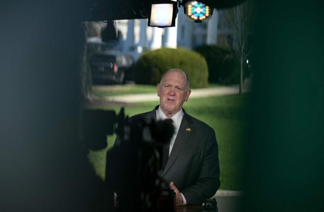 White House 'border czar' Tom Homan speaks to journalists as they wait at the White House for US President Donald Trump to return from Dover Air Force Base in Delaware after attending a dignified transfer solemn event on March 18, 2026. President Trump traveled to Dover Air Force Base to pay his respects to 6 US military members who were killed during a crash of a refueling aircraft in western Iraq last week. (Photo by Oliver Contreras / AFP)