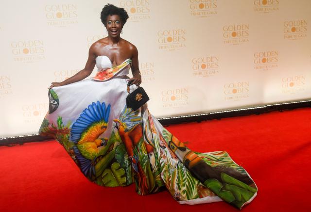 Brazilian actress Maria Gal poses for a photo on the red carpet during the Golden Globes Tribute Gala at the Copacabana Palace Hotel in Rio de Janeiro, Brazil on March 18, 2026. (Photo by Daniel RAMALHO / AFP)