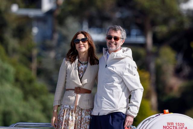 Denmark's King Frederik X (R) and Queen Mary (L) take a trip onboard an Institute for Marine and Antarctic Studies (IMAS) vessel to view the kelp conservation forest at the Alum Cliffs Marine Reserve in Hobart on March 19, 2026. (Photo by ROB BLAKERS / POOL / AFP)