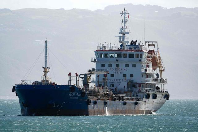 Bunkering tanker Kokako prepares to berth at Burnham Wharf in Wellington Harbour with a load of Diesel and Bio-Diesel on March 19, 2026. In New Zealand, which is heavily dependent on imports for its fuel, the average petrol price has increased by nearly 10 percent since the Middle East war began, with diesel up more than 20 percent, according to price monitor Gaspy. (Photo by Marty MELVILLE / AFP)