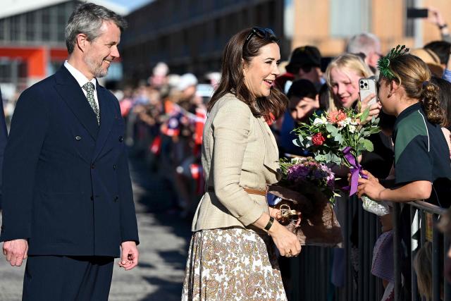 Denmark's King Frederik X and Queen Mary meet with members of the public during a visit to the waterfront in Hobart on March 19, 2026. (Photo by Steve BELL / POOL / AFP)