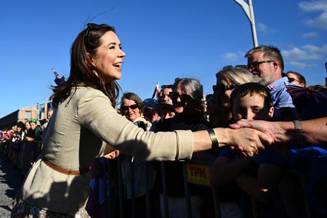 Denmark's Queen Mary meet members of the public during a visit to the waterfront in Hobart on March 19, 2026. (Photo by Steve Bell / POOL / AFP)
