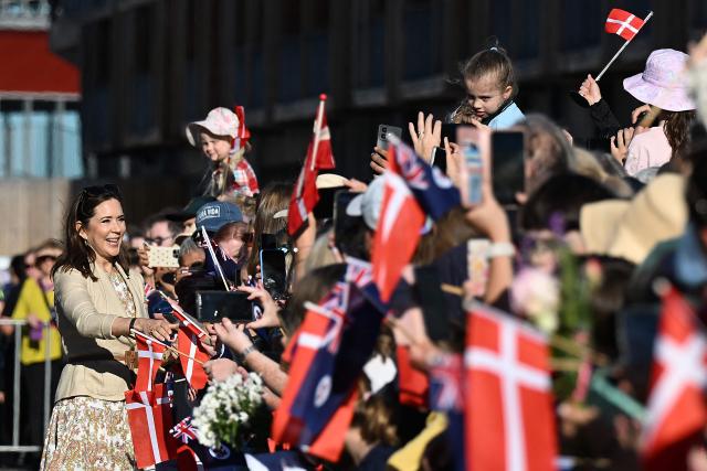 Denmark's Queen Mary meet members of the public during a visit to the waterfront in Hobart on March 19, 2026. (Photo by Steve Bell / POOL / AFP)