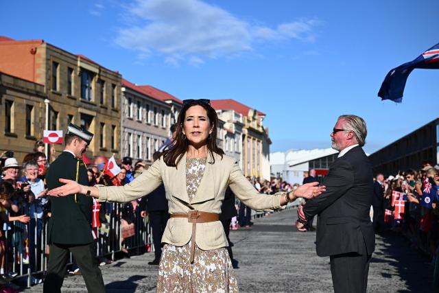 Denmark's Queen Mary meet members of the public during a visit to the waterfront in Hobart on March 19, 2026. (Photo by Steve Bell / POOL / AFP)