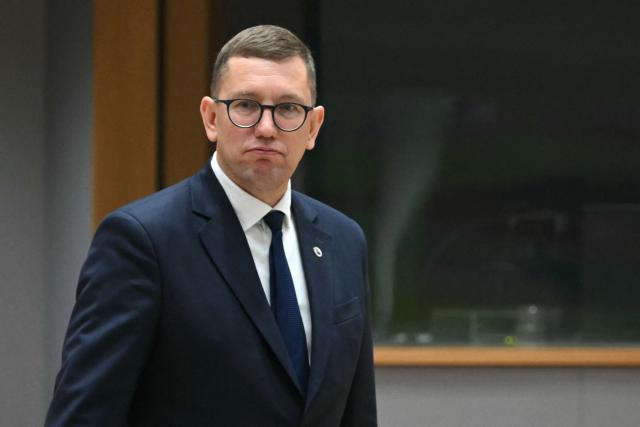 Estonia's Prime Minister Kristen Michal arrives at a rountable during the EU Summit at the EU headquarters in Brussels, on March 19, 2026. European Union leaders meet in the context of the US-Israeli war against Iran that is consuming the Middle East, and its consequences on energy prices and security. (Photo by NICOLAS TUCAT / AFP)