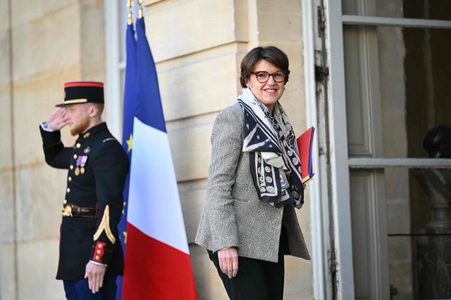 France's Agriculture Minister Annie Genevard arrives to attend a meeting on energy prices and the energy-related consequences of the ongoing war in the Middle East, at the Hotel Matignon in Paris on March 19, 2026. (Photo by Bertrand GUAY / AFP)
