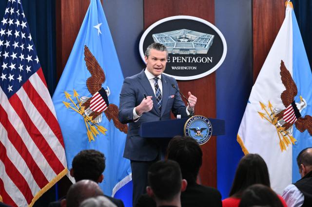 US Secretary of Defense Pete Hegseth speaks during a news conference at the Pentagon in Washington, DC, on March 19, 2026. Oil and gas prices soared Thursday after Iran hit the world's largest liquefied natural gas (LNG) facility in Qatar and threatened to destroy the region's energy infrastructure, and US President Donald Trump warned of a furious US response if such attacks continued. (Photo by Mandel NGAN / AFP)