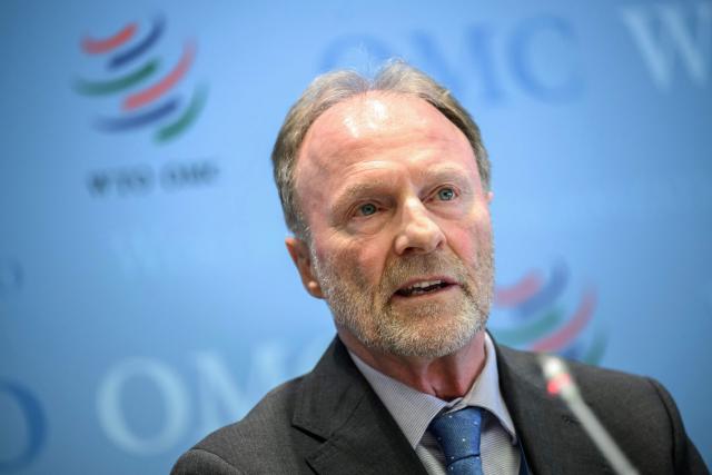 World Trade Organization (WTO) chief economist Robert Staiger speaks during the launch of the global trade outlook at the WTO headquarters in Geneva on March 19, 2026. (Photo by Fabrice COFFRINI / AFP)