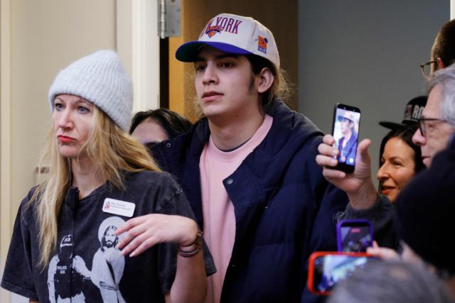 Dylan Contreras, a high school student who was recently released from federal custody, arrives for a press conference at Middle Collegiate Church in New York City on March 19, 2026. Contreras, a high school student from The Bronx, was arrested by ICE at immigration court in May 2025 and was released from federal custody on March 18, 2026. (Photo by Leonardo MUNOZ / AFP)