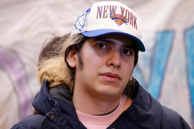 Dylan Contreras, a high school student who was recently released from federal custody, speaks during a press conference at Middle Collegiate Church in New York City on March 19, 2026. Contreras, a high school student from The Bronx, was arrested by ICE at immigration court in May 2025 and was released from federal custody on March 18, 2026. (Photo by Leonardo MUNOZ / AFP)
