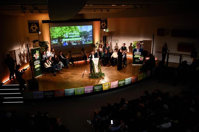 Bordeaux Mayor and candidate for his re-election Pierre Hurmic addresses supporters during a campaign meeting in Bordeaux, southwestern France on March 19, 2026, ahead of the second round of France's 2026 municipal elections. (Photo by Christophe ARCHAMBAULT / AFP)