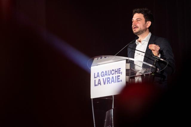 La France Insoumise (LFI) top candidate in the first round of Strasbourg's municipal election Florian Kobryn, who is now supporting incumbent mayor of Strasbourg and Les Ecologistes candidate for re-election Jeanne Barseghian in the second run, speaks during a campaign rally in Strasbourg on March 19, 2026, ahead of the second round of France's municipal elections. Barseghian reached an agreement with Left-wing La France Insoumise (LFI) for the second round. (Photo by ROMEO BOETZLE / AFP)