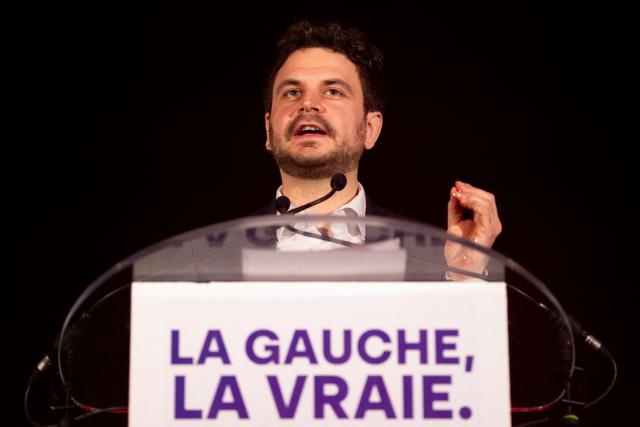 La France Insoumise (LFI) top candidate in the first round of Strasbourg's municipal election Florian Kobryn, who is now supporting incumbent mayor of Strasbourg and Les Ecologistes candidate for re-election Jeanne Barseghian in the second run, speaks during a campaign rally in Strasbourg on March 19, 2026, ahead of the second round of France's municipal elections. Barseghian reached an agreement with Left-wing La France Insoumise (LFI) for the second round. (Photo by ROMEO BOETZLE / AFP)