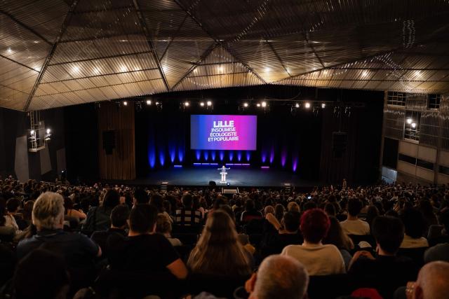 Founder of French left-wing party La France Insoumise (LFI) Jean-Luc Melenchon addresses supporters during a campaign meeting in Lille, northern France on March 19, 2026, ahead of the second round of France's 2026 municipal elections. French voters are scheduled to head to the polls for the second round of municipal elections on March 22, 2026. (Photo by Elise HOUBEN / AFP)