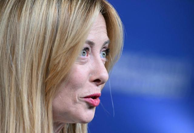 Italy's Prime Minister Giorgia Meloni arrives for a press conference during the EU Summit at the EU headquarters in Brussels, on March 19, 2026. European Union leaders meet in the context of the US-Israeli war against Iran that is consuming the Middle East, and its consequences on energy prices and security. (Photo by NICOLAS TUCAT / AFP)
