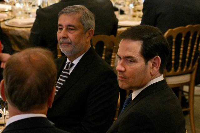 US Secretary of State Marco Rubio attends a dinner with President Donald Trump and Japan's Prime Minister Sanae Takaichi in the State Dining Room of the White House in Washington on March 19, 2026. (Photo by Jim WATSON / AFP)