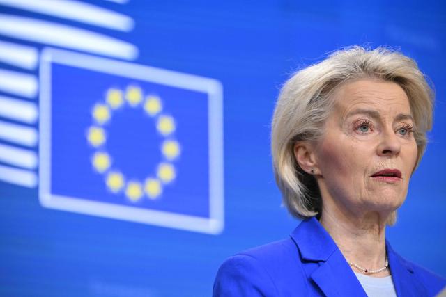 The president of the European Commission Ursula von der Leyen speaks at a press conference during the EU Summit at the EU headquarters in Brussels, on March 19, 2026. European Union leaders meet in the context of the US-Israeli war against Iran that is consuming the Middle East, and its consequences on energy prices and security. (Photo by JOHN THYS / AFP)
