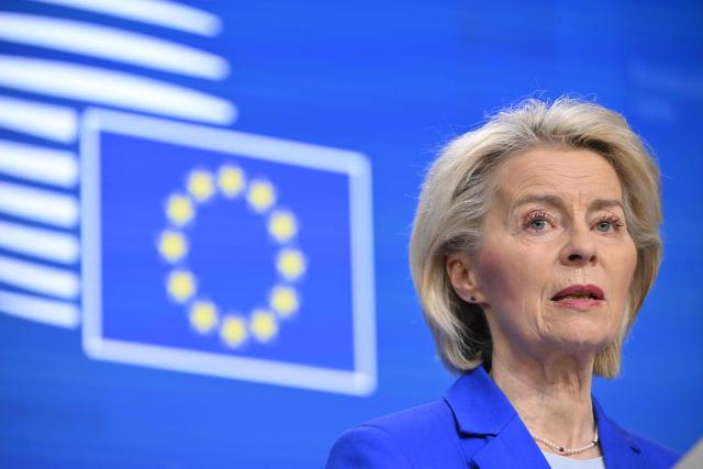 The president of the European Commission Ursula von der Leyen speaks at a press conference during the EU Summit at the EU headquarters in Brussels, on March 19, 2026. European Union leaders meet in the context of the US-Israeli war against Iran that is consuming the Middle East, and its consequences on energy prices and security. (Photo by JOHN THYS / AFP)