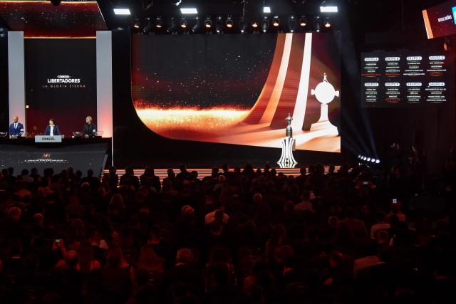 General view during the Copa Libertadores group-stage draw in Luque, Asuncion, on March 19, 2026. (Photo by DANIEL DUARTE / AFP)