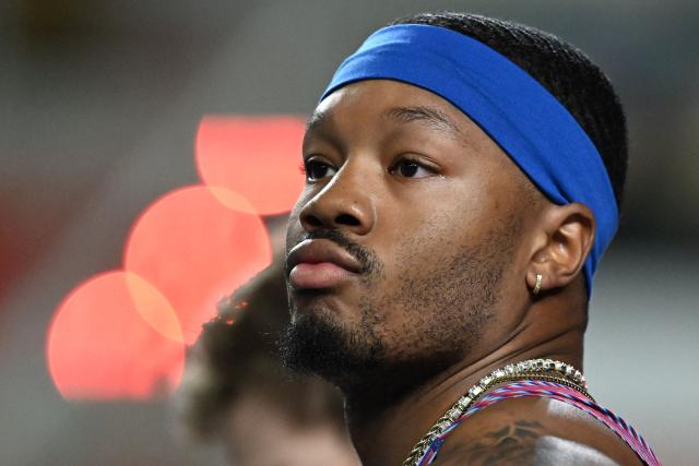 USA's Kyle Garland reacts ahead of competing in the men's heptathlon 60 metres heat 1 during the World Athletics Indoor Championships Kujawy Pomorze 2026 in Torun, Poland on March 20, 2026. (Photo by Kirill KUDRYAVTSEV / AFP)