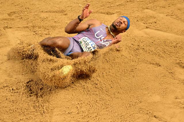 USA's Kyle Garland competes in the men's heptathlon long jump event during the World Athletics Indoor Championships Kujawy Pomorze 2026 in Torun, Poland on March 20, 2026. (Photo by Andrej ISAKOVIC / AFP)