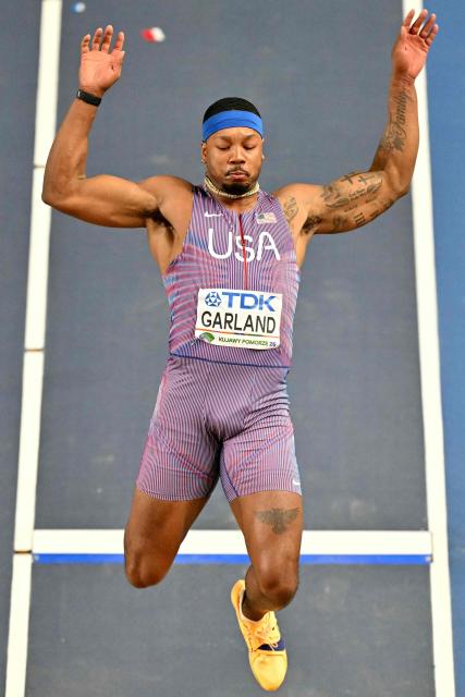 USA's Kyle Garland competes in the men's heptathlon long jump event during the World Athletics Indoor Championships Kujawy Pomorze 2026 in Torun, Poland on March 20, 2026. (Photo by Andrej ISAKOVIC / AFP)