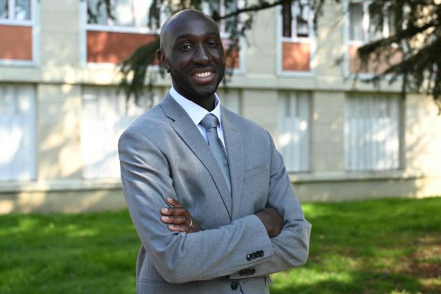 Sarcelles independent mayoral candidate Bassi Konate poses for a picture ahead of the second round of France's 2026 municipal elections in Sarcelles, a northern Paris suburb, on March 20, 2026. French voters head to the pools on March 22, 2026, for the second round of municipal elections. (Photo by Bertrand GUAY / AFP)