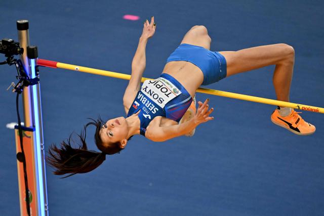 Serbia's Angelina Topic competes in the women's final high jump event during the World Athletics Indoor Championships Kujawy Pomorze 2026 in Torun, Poland on March 20, 2026. (Photo by Andrej ISAKOVIC / AFP)