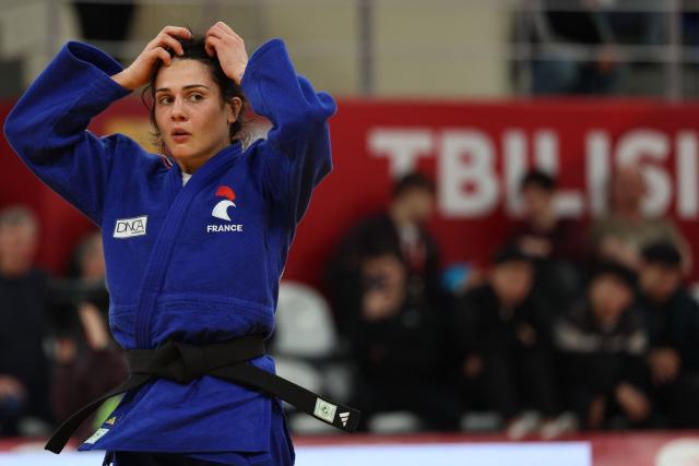France's Blandine Pont wins against Britain's Tatum Keen in the women's under 52 kg final bout at the Tbilisi Grand Slam judo tournament in Tbilisi on March 20, 2026. (Photo by Giorgi ARJEVANIDZE / AFP)
