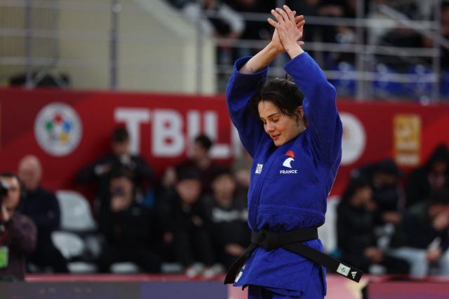 France's Blandine Pont wins against Britain's Tatum Keen in the women's under 52 kg final bout at the Tbilisi Grand Slam judo tournament in Tbilisi on March 20, 2026. (Photo by Giorgi ARJEVANIDZE / AFP)