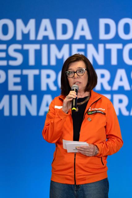 Petrobras President Magda Chambriard speaks on investments at the Gabriel Passos Refinery in Betim, Minas Gerais state, Brazil, on March 20, 2026. (Photo by Douglas MAGNO / AFP)