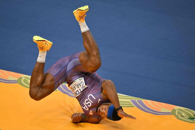 USA's Kyle Garland competes in the men's heptathlon high jump event during the World Athletics Indoor Championships Kujawy Pomorze 2026 in Torun, Poland on March 20, 2026. (Photo by Andrej ISAKOVIC / AFP)