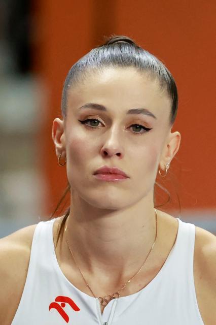 Poland's Natalia Bukowiecka looks on prior to the women's 400 metres semi-final heat 2 during the World Athletics Indoor Championships Kujawy Pomorze 2026 in Torun, Poland on March 20, 2026. (Photo by Wojtek RADWANSKI / AFP)