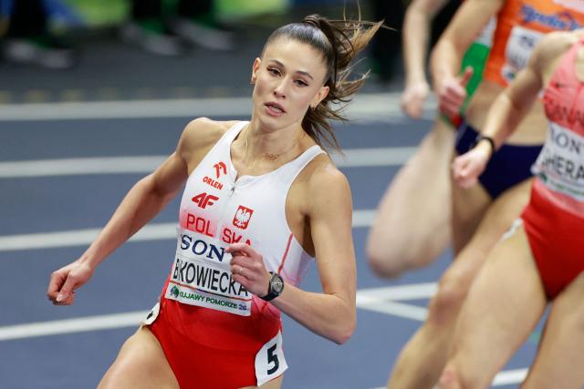 Poland's Natalia Bukowiecka competes in the women's 400 metres semi-final heat 2 during the World Athletics Indoor Championships Kujawy Pomorze 2026 in Torun, Poland on March 20, 2026. (Photo by Wojtek RADWANSKI / AFP)