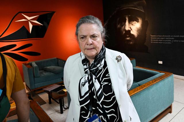 Colombia's Senator Clara Lopez arrives for a press conference at the International Press Center in Havana, on March 20, 2026. Lopez is joining the NuestraAmerica Initiative, as part of the Convoy to Cuba, organised by left-wing activists from various countries in the Americas and Europe to take humanitaria aid to the island. (Photo by YAMIL LAGE / AFP)