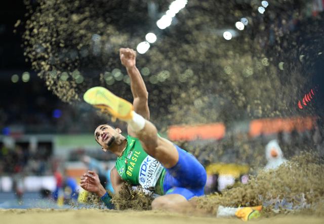 Brazil's Almir Dos Santos competes in the men's final triple jump event during the World Athletics Indoor Championships Kujawy Pomorze 2026 in Torun, Poland on March 20, 2026. (Photo by Kirill KUDRYAVTSEV / AFP)