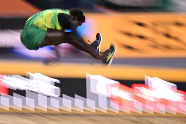 Senegal's Amath Faye competes in the men's final triple jump event during the World Athletics Indoor Championships Kujawy Pomorze 2026 in Torun, Poland on March 20, 2026. (Photo by Kirill KUDRYAVTSEV / AFP)