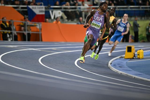 USA's Khaleb McRae competes in the men's 400 metres semi-final heat 4 during the World Athletics Indoor Championships Kujawy Pomorze 2026 in Torun, Poland on March 20, 2026. (Photo by Andrej ISAKOVIC / AFP)