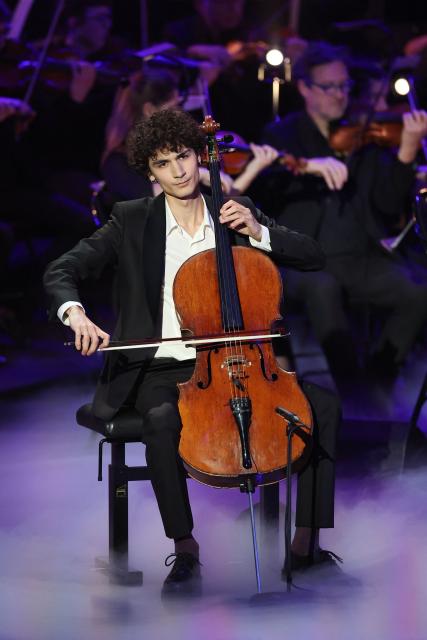 French cellist Léo Ispir performs during the Victoires de la Musique Classique 2026 music awards ceremony at Le Quartz theatre in Brest March 20, 2026. (Photo by FRED TANNEAU / AFP)