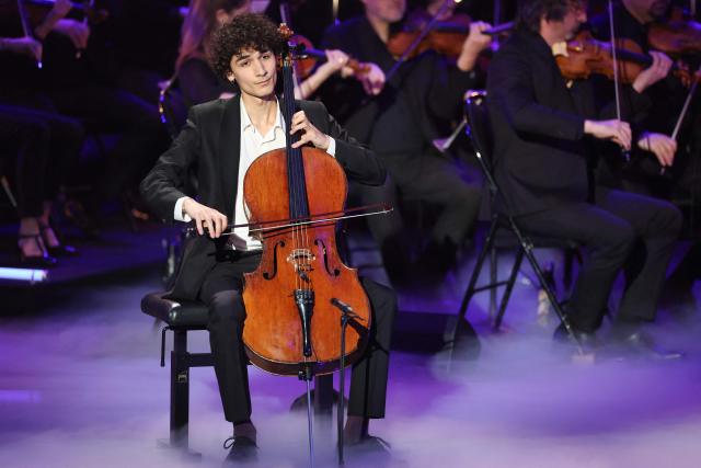 French cellist Léo Ispir performs during the Victoires de la Musique Classique 2026 music awards ceremony at Le Quartz theatre in Brest March 20, 2026. (Photo by FRED TANNEAU / AFP)