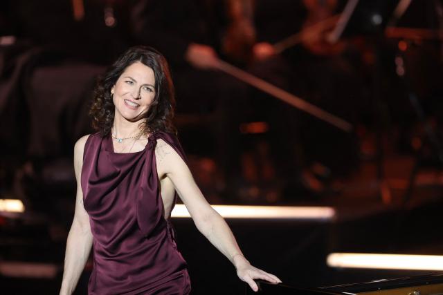 French pianist Vanessa Wagner reacts after performing during the Victoires de la Musique Classique 2026 music awards ceremony at Le Quartz theatre in Brest March 20, 2026. (Photo by FRED TANNEAU / AFP)