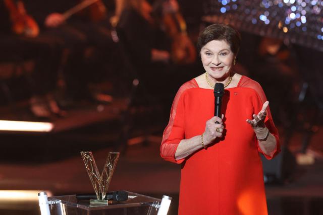 French actress Macha Méril presents the Instrumental Soloist of the Year award during the Victoires de la Musique Classique 2026 music awards ceremony at Le Quartz theatre in Brest March 20, 2026. (Photo by FRED TANNEAU / AFP)