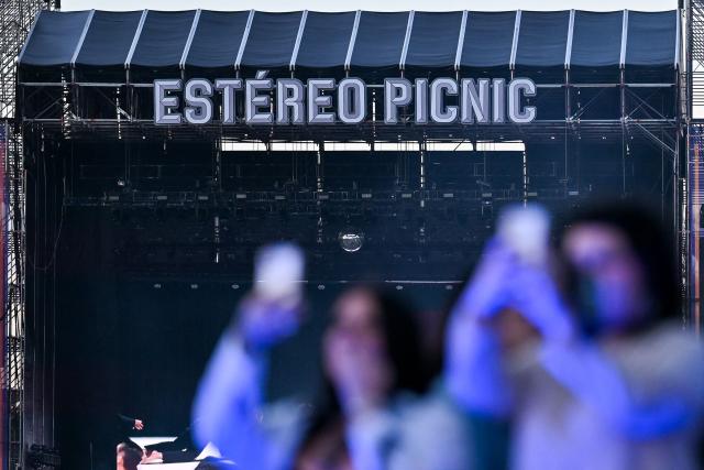 A view of the main stage of the Estereo Picnic music festival at the Simon Bolivar park in Bogota taken on March 20, 2026. (Photo by Alejandro GONZALEZ / AFP)