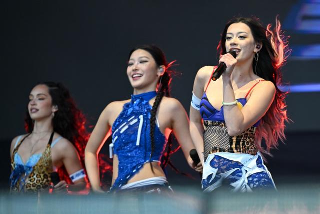 US girl group Katseye performs on stage during the first day of the Estereo Picnic music festival at the Simon Bolivar park in Bogota on March 20, 2026. (Photo by Alejandro GONZALEZ / AFP)